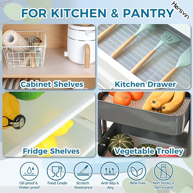Hersvin Shelf Liners 30 in x 20 ft EVA Drawer Mats, Non-Adhesive Cupboard Protector, Kitchen Cabinet Lining Fridge Liner (Clear Stripe, 76.2x610cm) - Image 7
