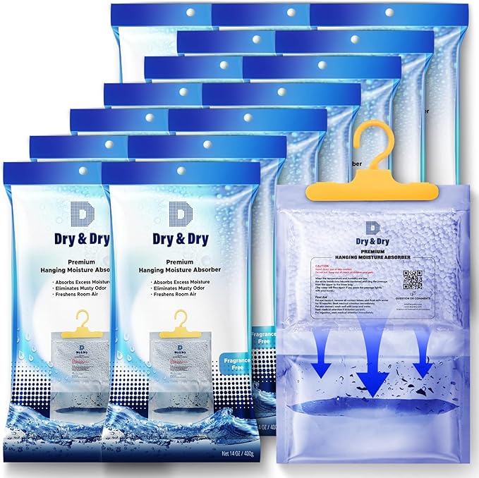 Dry & Dry 15 Packs [Net 14 Oz/Pack] Moisture Absorbers for Home, Basement & Bedroom - Small Dehumidifiers by DryDry