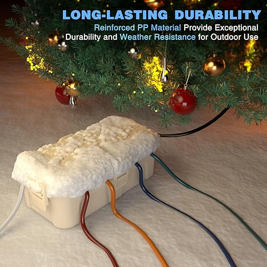 Flemoon [2 Pack] Outdoor Electrical Box Waterproof, Medium Weatherproof Electrical Box (11.5x5.2x4 inch) w/6 Cable Entry Ports, Extension Cord Cover for Power Strip, Timer, Holiday Light, Almond - Image 7