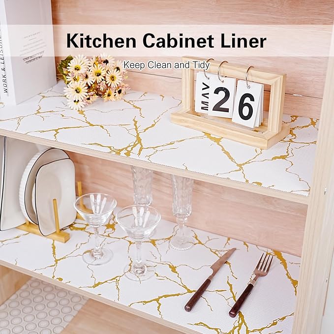 Drawer and Shelf Liner for Kitchen Cabinet,Non-Adhesive Cabinet Liner 18in x 30FT,Waterproof Shelf Paper Non-Slip Mats Cupboard Liners Contact Protect Dresser/Shelves/Table-Gold Marble - Image 5