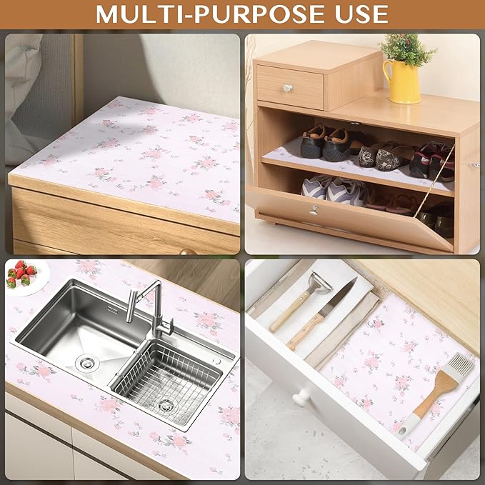Non-Adhesive Shelf and Drawer Liner for Kitchen Cabinets, 12 in x 10FTStrong and Fragrant Non-Slip Cabinet Liners for Shelves, Refrigerator, Pantry Storage, Easy to Clean & Cut, Floral - Image 2