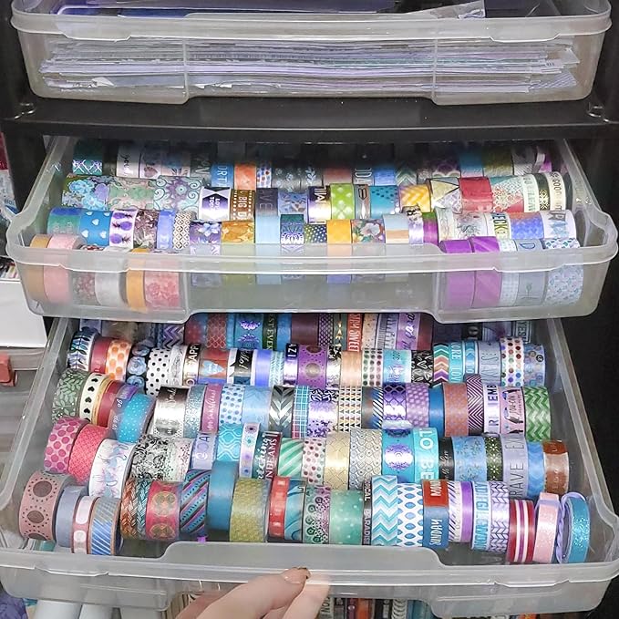 12" x 12" Plastic Scrapbook Paper Storage Cases, Thick Portable Organizers, Hobby Art Craft Box, Acid-Free Rounded Corner Containers with Handle, 6-Pack - Image 6