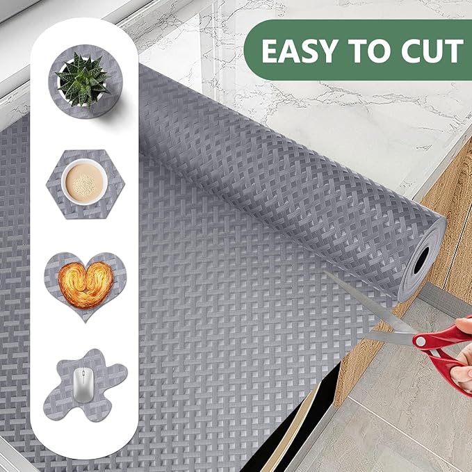 Shelf Liners, Non-Adhesive Drawer Liner, Waterproof & Oil-Proof Kitchen Cabinet Cupboard Liner Plastic EVA Material BPA Free Fridge Liner Mats Paper Protector for Shelves (Grey/24in x 240in) - Image 3