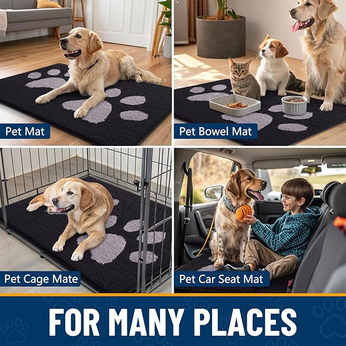 Smiry Dog Door Mat for Muddy Paws, Absorbs Moisture and Dirt, Low-Profile Entryway Mat with Non-Slip Backing, Entry Indoor Outdoor Doormat for Inside Floor (59x35 Inches, Black and Grey, Paw) - Image 9