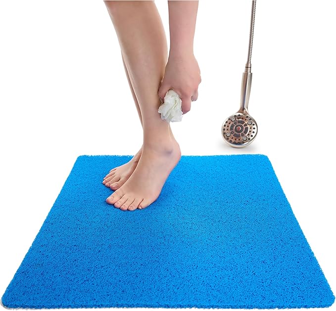 Enkosi Loofah Shower Mat Non-Slip - Anti-Slip Bath Mat for Inside Showers, Tub, Bathtub, Bathroom - Quick Dry PVC with Drain Holes - Cushioned Safety Grip - Secure for Kids and Elderly (Blue 24x24) by ENKOSI
