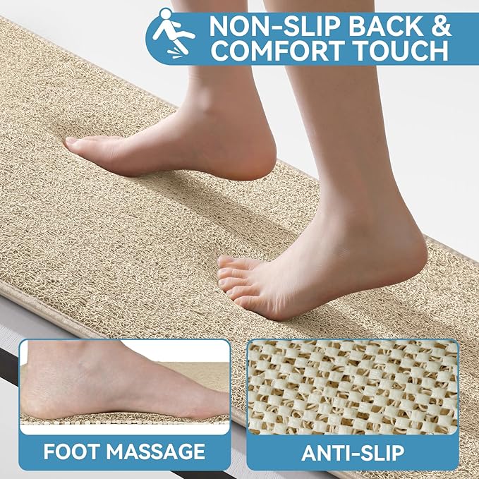 Non Slip Shower Mat Bathtub Mat 16x24 Inch, Quick Dry Bath Mat with Drain, Soft PVC Imitation Loofah Foot Scrubber Bath Mats for Bathroom Tub Shower Floor, Hangable & Hook Included, Beige - Image 5