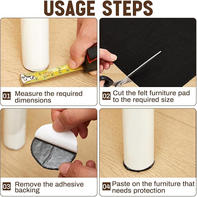 Large Felt Furniture Pads 5 x 60 Inch Non Slip Self Adhesive Heavy Duty Cuttable Strip Roll Felt Sheet Tape for Protecting Hardwood Floors Chair Wall, Black - Image 5