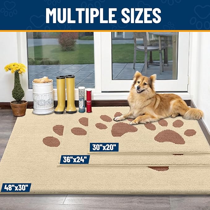 Smiry Dog Door Mat for Muddy Paws, Absorbs Moisture and Dirt, Low-Profile Entryway Mat with Non-Slip Backing, Entry Indoor Outdoor Doormat for Inside Floor (30x20 Inches, Light Beige, Paw) - Image 3
