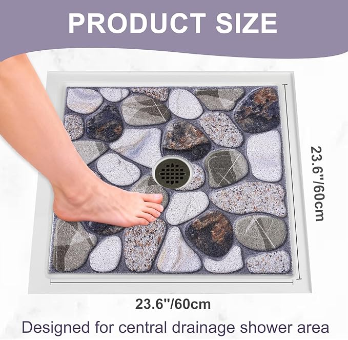 Square Shower Mat Non Slip: 24x24 Inch Extra Large Shower Mats with Drain Hole in Middle -Anti Slip Shower Mats for Inside Shower -Loofah Shower Floor Mat Bath Mat for Shower Stall Bathtub Elderly - Image 2