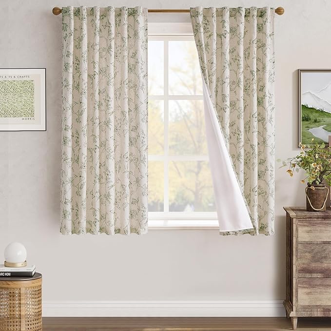 jinchan Floral Curtains Lined Linen Blend Curtain for Living Room 63 Inch Length Sage Green Farmhouse Flower Patterned Curtain French Country Curtains Drapes Back Tab Rod Pocket 2 Panels - Image 7