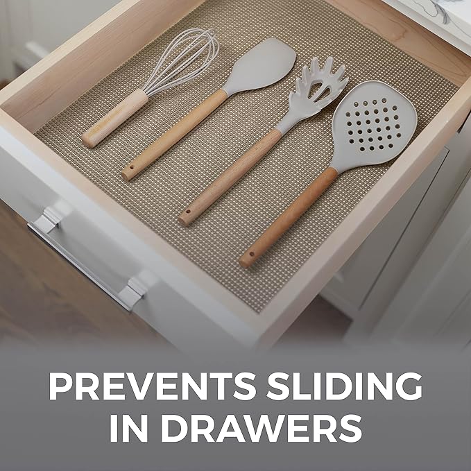 HOME GENIE Shelf Drawer and Cabinet Liner, Durable with Strong Grip, 12 in x 20 FT, Non Adhesive Liners Protect Kitchen Cabinets and Cupboard, Pantry, Bathroom Drawers and Shelves, Desks, Light Taupe - Image 3