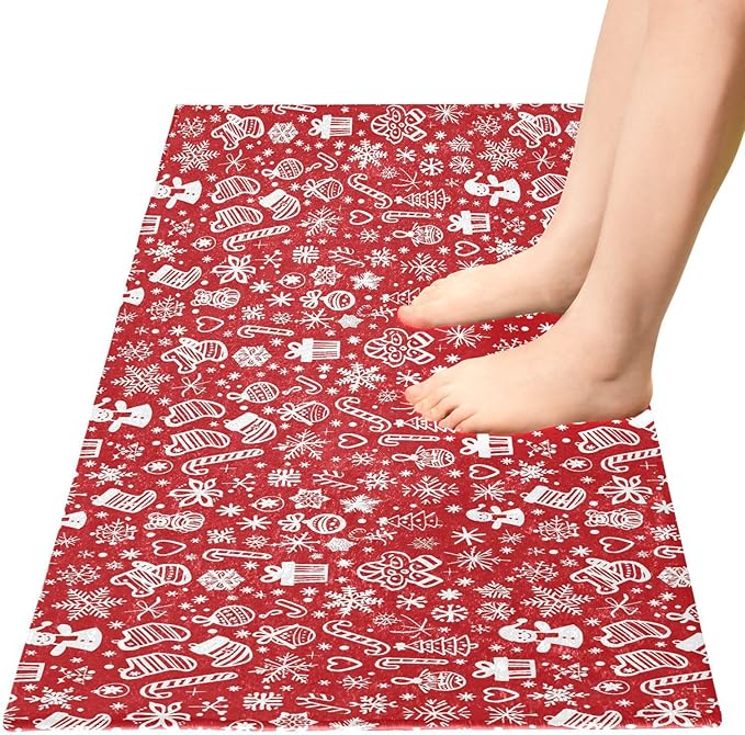 Merry Christmas Icons Snowflakes Red Decorative mat Non Slip Anti Mold Washable Bathroom Rugs Non Slip for Lavatory Accessories 39x20in alfombra para ba?o - Image 2