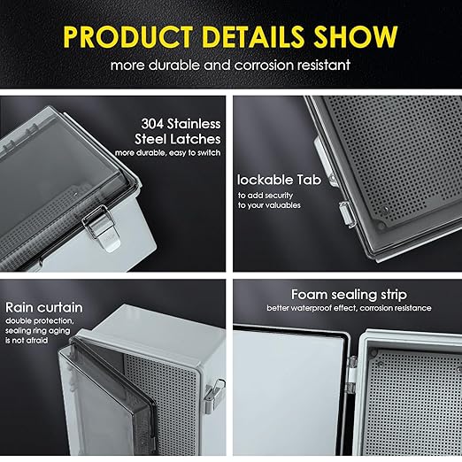 Waterproof Electrical Junction Box, IP67 ABS Plastic Junction Box Enclosure with Aluminum DIN Rail, Mounting Plate, Wall Brackets for WiFi Electronics Project, Clear (16.1''×12.2''×7.1'') - Image 4