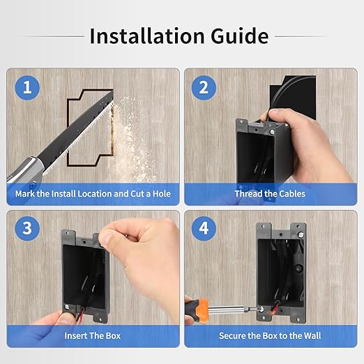 Old Work Outlet/Switch Black Box，ETL Listed, 1-Gang Electrical Outlet Box, PVC Plastic Junction Black Box 14 Cubic Inch, Can Work with Outlets, Dimmers are Used in Combination(2 Pack) - Image 5