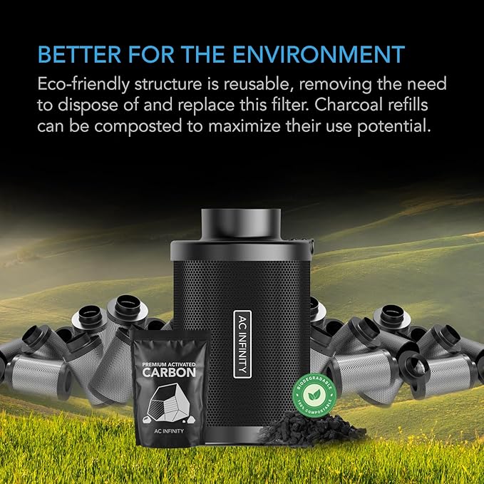 AC Infinity Refillable Carbon Filter Kit 4” with Additional Refill, Odor Removal Air Scrubber For 4" Inline Fan and Ducting, Reusable Charcoal Filter for Grow Tent Grow Room Hydroponics - Image 6