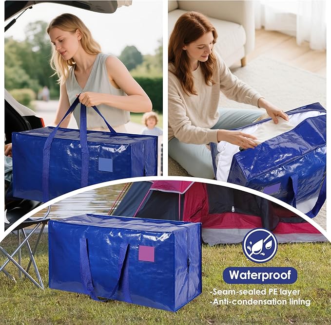 6 Pack Extra Large Heavy Duty Moving Bags with Reinforced Zipper & Wide Handles, Moisture-Resistant Storage Bins Packing Cubes for Clothes, College Dorm, Travel, and Home Organization, Blue - Image 8