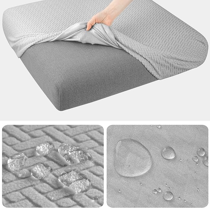 Fuloon Waterproof Couch Cushion Covers, Stretch Sofa Seat Cushion Slipcovers Solid Washable Furniture Protector Suitable for Armchair Loveseat Sofa (Light Grey, 2 Pieces) - Image 3