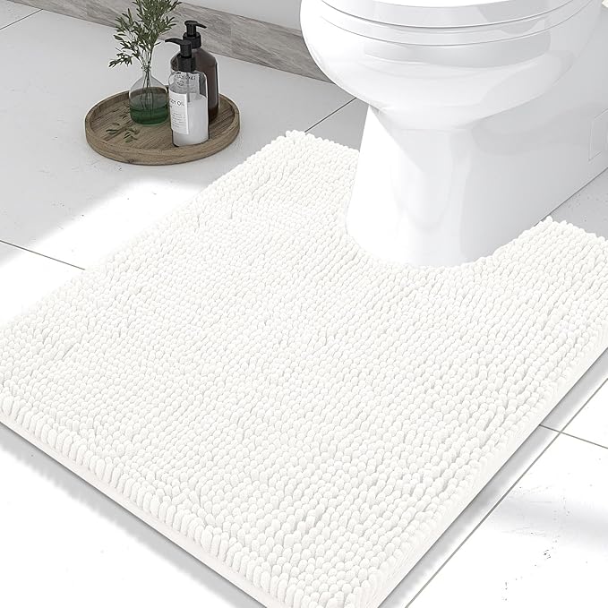 Smiry Luxury Chenille Toilet Rugs U-Shaped 20x20, Soft Absorbent Non-Slip Contour Bathroom Rugs for Toilet, Machine Washable Contoured Bath Mats, Ivory by Smiry