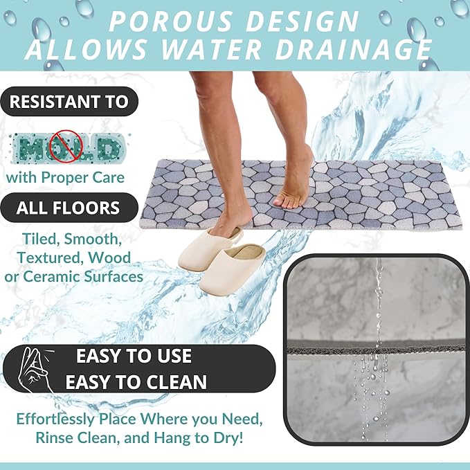 Non Slip Bathtub Mat Shower Mat for Tub - Loofah Bath Mats for Bathroom - 40x16 Bathtub Floor Mat - Textured Anti Slip Bath Mat Without Suction Cups - Secure Mat for Wet Areas (40x16 Pebble Blue) - Image 4