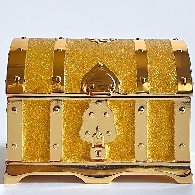 Retro Jewelry Box Arched Vintage Rectangular Metal Chest Necklace Ring Earrings Storage Case for Women Girls (Golden Starlight Yellow, S) - Image 4