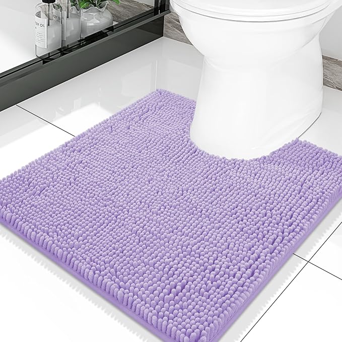 Smiry Luxury Chenille Toilet Rugs U-Shaped 20x20, Soft Absorbent Non-Slip Contour Bathroom Rugs for Toilet, Machine Washable Contoured Bath Mats, Purple by Smiry