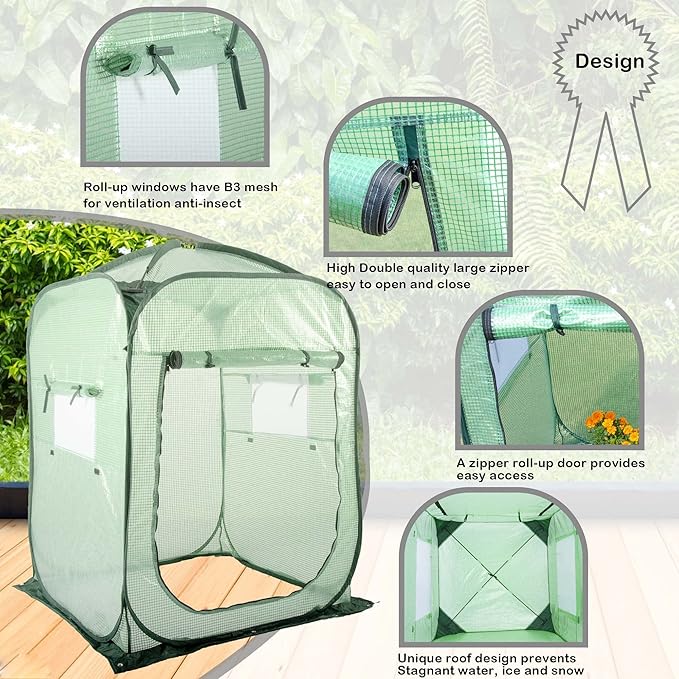 Porayhut Pop Up Greenhouse Tent,Portable X-Large Walk-in Flower House ,Indoor Outdoor Gardening Plant Sunshine Room with PE Mesh Cloth Cover for Protecting Plant from Cold Frost & Birds - Image 5