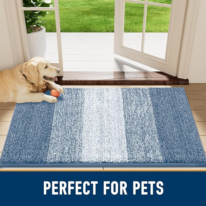 Smiry Dog Door Mat for Muddy Paws, Absorbs Moisture and Dirt, Low-Profile Entryway Mat with Non-Slip Backing, Entry Indoor Outdoor Doormat for Inside Floor (36x24 Inches, Light Blue, Striped) - Image 7