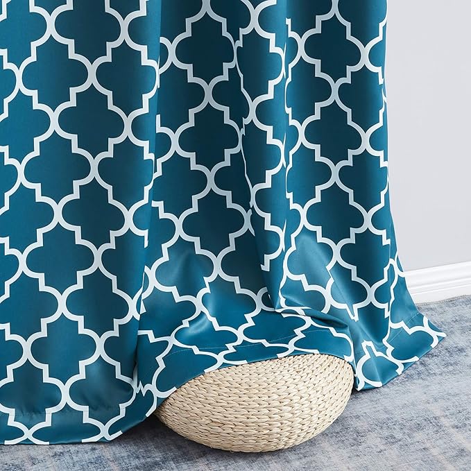 HLC.ME Lattice Print 63 Inch Blackout Curtains - Thermal Insulated Sleep Well Room Darkening Grommet Window Drapes Curtain Panels for Bedroom - Dark Teal Blue - Set of 2-52 x 63 Inch Length by HomeLinenCollections