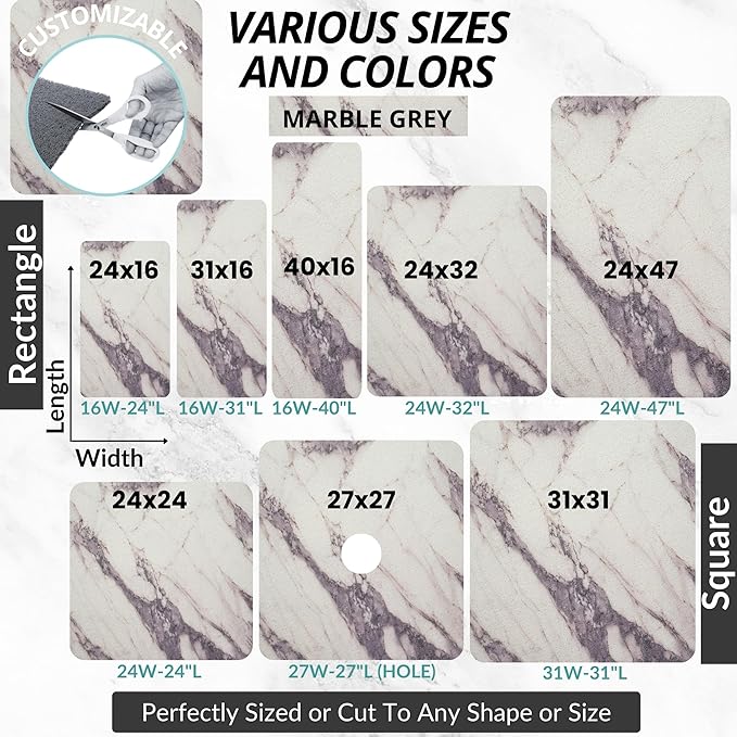 Enkosi Loofah Shower Mat Non Slip – Square Anti Slip Bath Mat for Inside Showers, Bathtub, Tub, Bathroom - Cushioned, Quick Dry PVC with Drain Holes - Secure Grip Safety Pad (Marble Grey 24x24) - Image 6