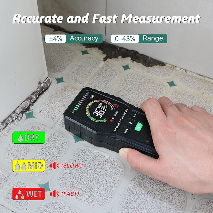Pinless Moisture Meters Non-Invasive Digital Wood Moisture Tester Water Leak Detector for Wall,Lumber, building,Firewood,Humidity Tester (Black_Case) - Image 3