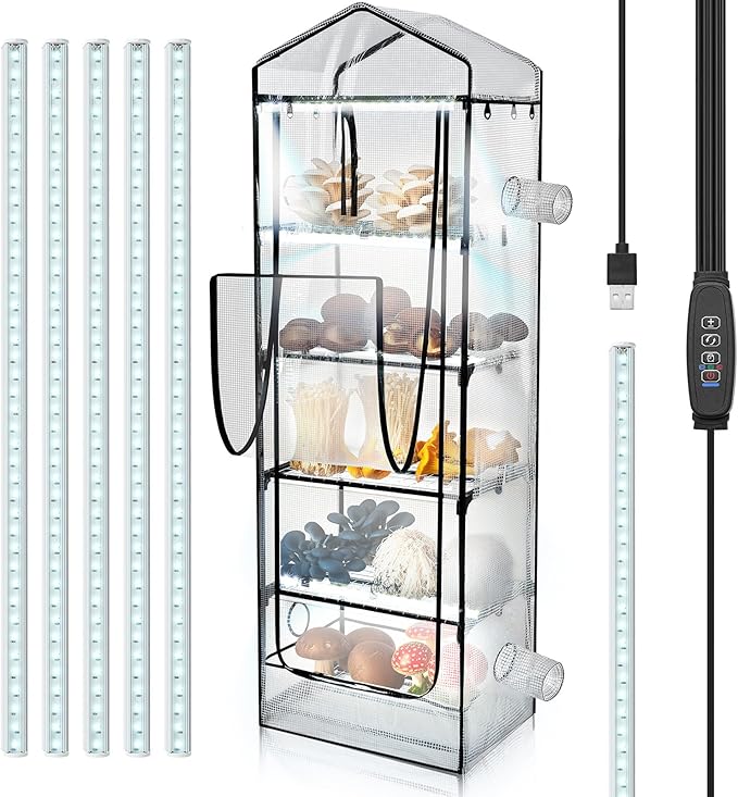 Windyun 5 Tier Extra Tall Mushroom Grow Tent Kit with Light & Timer, 80 x 19 x 27 Inch & 6500k Greenhouse with LED Grow Light, 4" Vents & Built in Humidifier Ports for Indoor Outdoor Mushroom Tent by Windyun