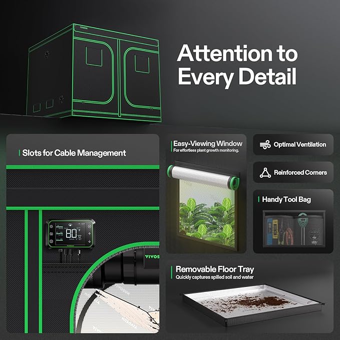 VIVOSUN S888 8x8 Grow Tent, 96"x96"x80" High Reflective Mylar with Observation Window and Floor Tray for Hydroponics Indoor Plant for VS4000/VSF4300 - Image 6