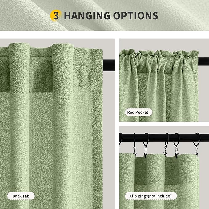 MIULEE Sage Green Thermal Insulated Curtains 63 Inch Long 2 Panels Set for Summer Heat Blocking Non See Through Privacy Thick Semi Sheer Light Filtering Back Tab Window Drapes for Bedroom Living Room - Image 7