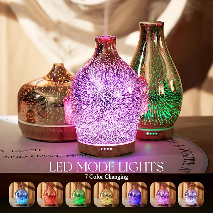 Porseme 280ml Essential Oil Diffuser 3D Glass Aromatherapy Ultrasonic Humidifier - Auto Shut-Off, Timer Setting, BPA Free for Home Hotel Yoga Leisure SPA Gift - Image 2