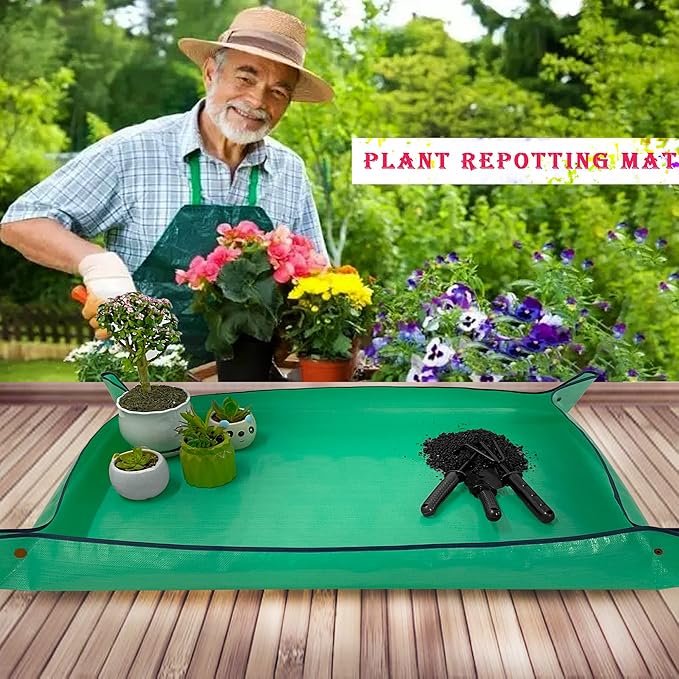 BIUWING Extra Large Plant Repotting Mat,Thickened Waterproof for Indoor Plant Transplanting and Mess Control,Foldable Succulent Portable Gardening Mat (43'*30',Green) - Image 6