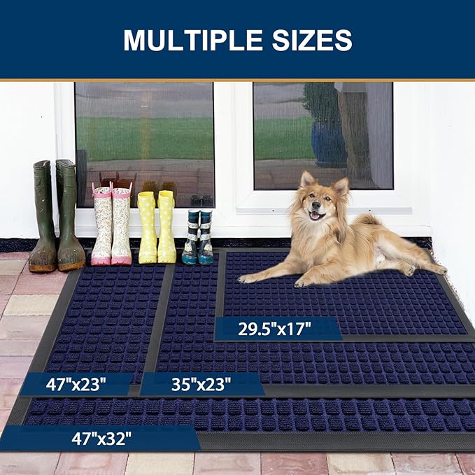 Smiry Front Door Mat Outside Entrance, Heavy Duty Natural Rubber Doormat, Non Slip, Trap Dirt and Moisture, Easy Clean, Low Profile Welcome Floor Mats for Indoor Outdoor Entry, 59x34 Inch, Navy Blue - Image 6