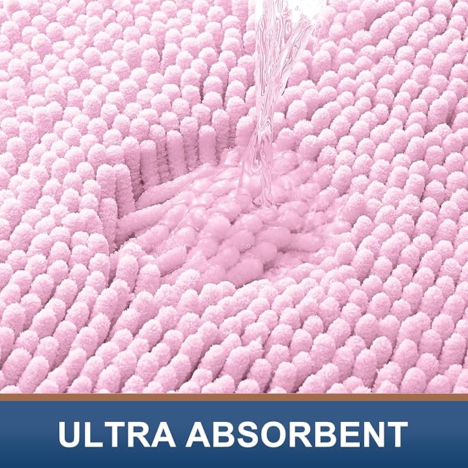 Smiry Luxury Chenille Bathroom Rugs 44x24, Extra Soft and Absorbent Shaggy Bath Mat, Machine Washable, Non-Slip Plush Carpet Runner for Tub, Shower, and Floor, Home Decor Accessories, Pink - Image 4