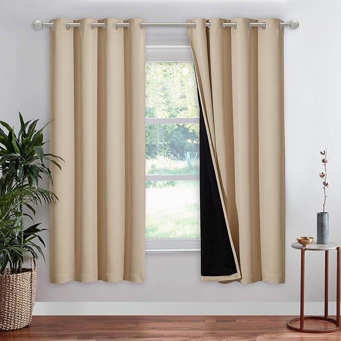 NICETOWN Living Room Completely Shaded Drapery, Privacy Protection & Noise Reducing Ring Top Drape, Black Lined Insulated Window Treatment Curtain Panel (Biscotti Beige, 1 Piece, W52 x L72) by NICETOWN