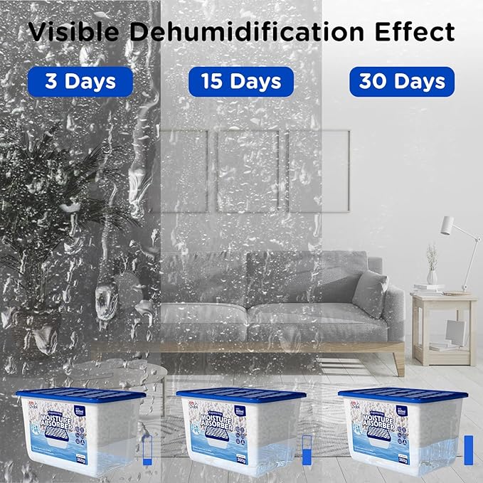 W&E Choice Moisture Absorbers, Fragrance-Free Dehumidifier Boxes for Home, Bathroom, Closet, RV & Car, 3 Pack 12.7 OZ - Image 5