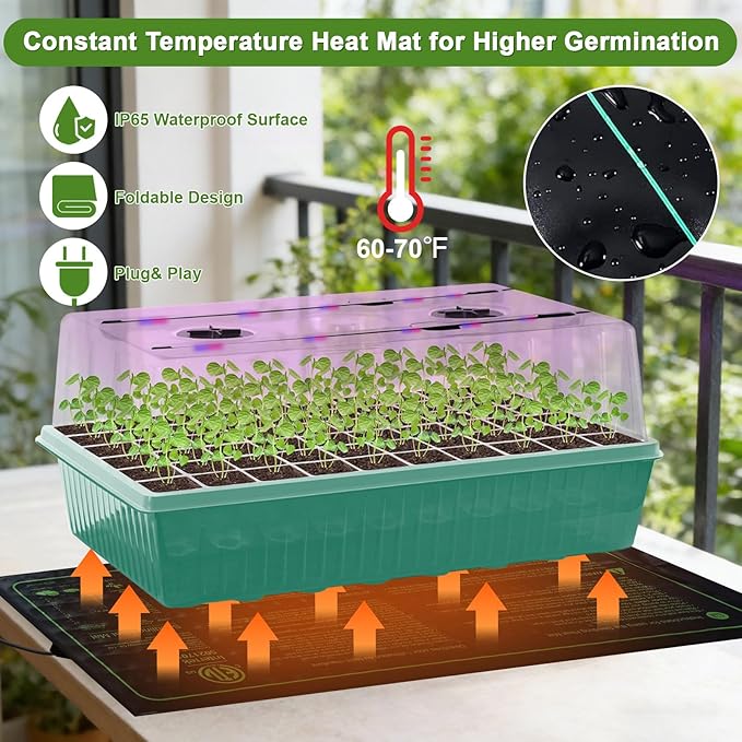 60-Cell Self-Watering Seed Starter Tray with Grow Light, Indoor Seed Starting Kit Trays with Heat Mat, Adjustable Brightness Plant Germination Trays Growing Kit with 4.13" Humidity Dome for Seed Grow - Image 4