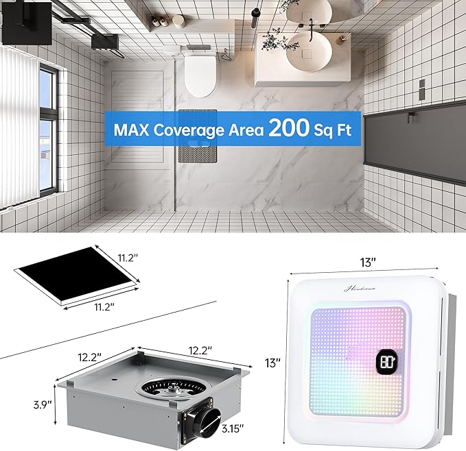 Bathroom Exhaust Fan with Bluetooth Speaker, 230 CFM 1.0 Sone Bathroom Exhaust Fan with Light, 3 Dynamic Light, 7 LED Color, 3 Color Temperatures, Nightlight,Remote, Easy Install (Ivory) - Image 2