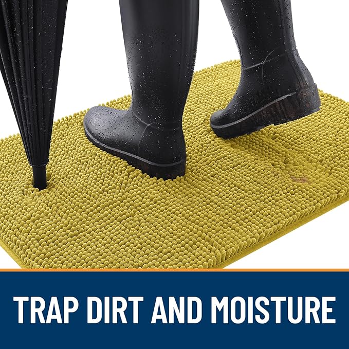 OLANLY Dog Door Mat for Muddy Paws 36x24, Absorbs Moisture and Dirt, Absorbent Non-Slip Washable Doormat, Quick Dry Chenille Mud Mat, Entry Indoor Entryway Carpet for Inside Floor, Mustard Yellow - Image 2