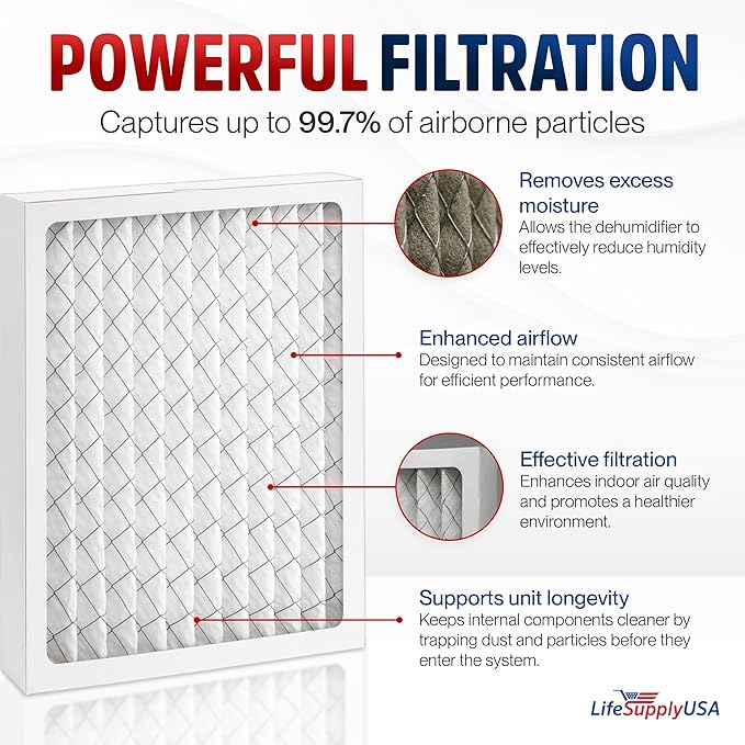 LifeSupplyUSA DH65 MERV11 Filter Replacement Compatible with Honeywell TrueDRY DH65 DR65 Dehumidifiers Part 50049537-005 50033205-009 - Image 2