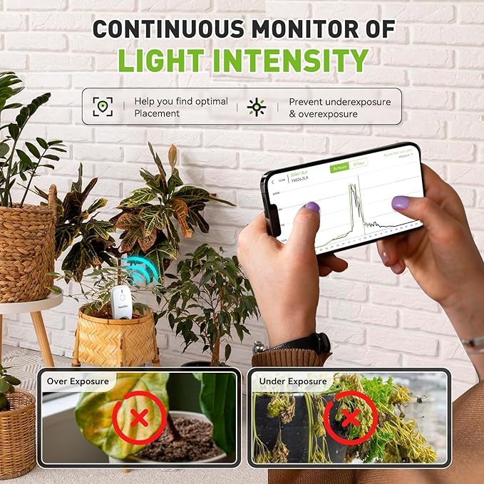 RainPoint 3-in-1 APP Remote Monitoring WiFi Soil Meter for Plant Indoor,IP66 Waterproof Outdoor Wireless Sensor Low/High Temperature Sunlight Moisture Alert Smart Garden Watering System Compatible - Image 5