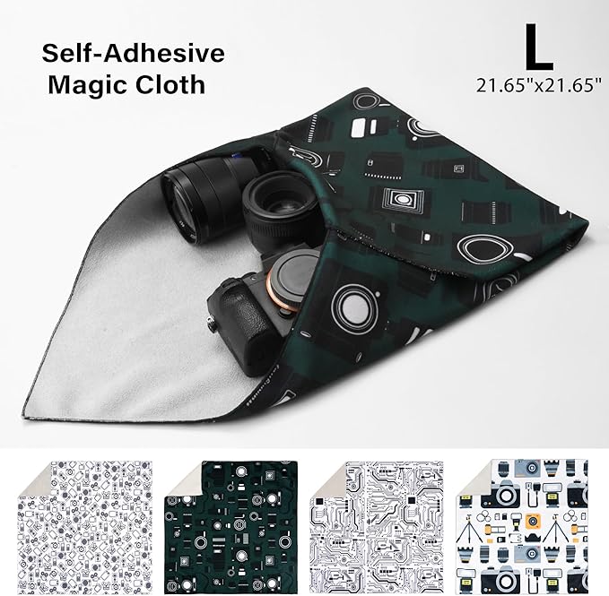 Camera wrap, Protective Wrap, Magic Self-Adhesive Cloth, 21.6"x21.6" Anti-scratch Soft cloth with a sticky for tech gear, Lens pouches, Folding, Washable - Image 2