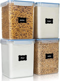 Vtopmart Large Food Storage Containers 5.2L / 175oz, 4 Pieces BPA Free Plastic Airtight Canisters for Flour, Sugar, Baking Supplies, Rice with Lids, 4 Measuring Cups and 24 Labels, Blue by Vtopmart