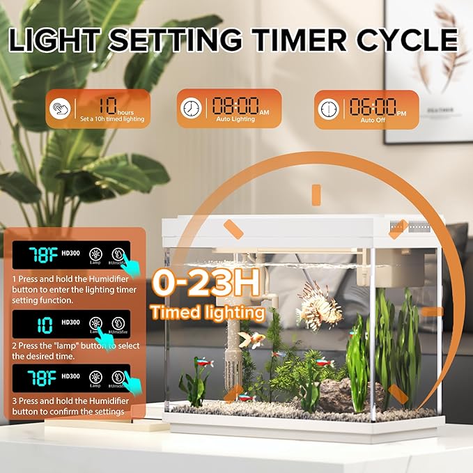 Fish Tank 2.4 Gallon Aquarium Kit with Humidifier 7-Color Auto-Looping 3 in 1 Quiet Pump with Filteration & Oxygenation & Circulation, Temperature Display, HD Glass - Image 6