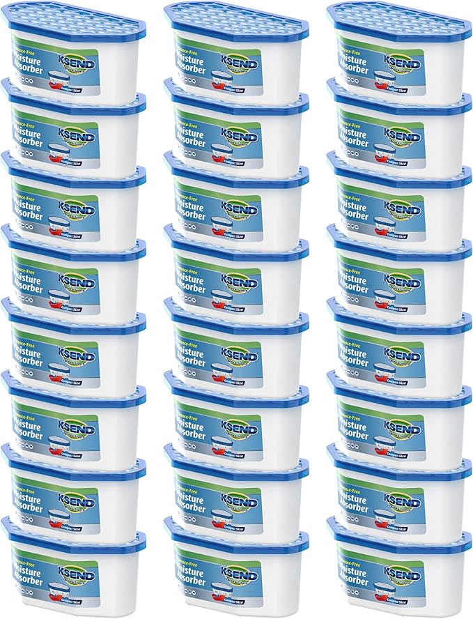 Moisture Absorbers, 24 Pack, Compact Dehumidifier for Closet, Efficient Humidity Absorber Boxes, Moisture Absorber for Closet, Odor Eliminator with Fragrance Free, Blue, 6.4oz, 300ml by Ksend