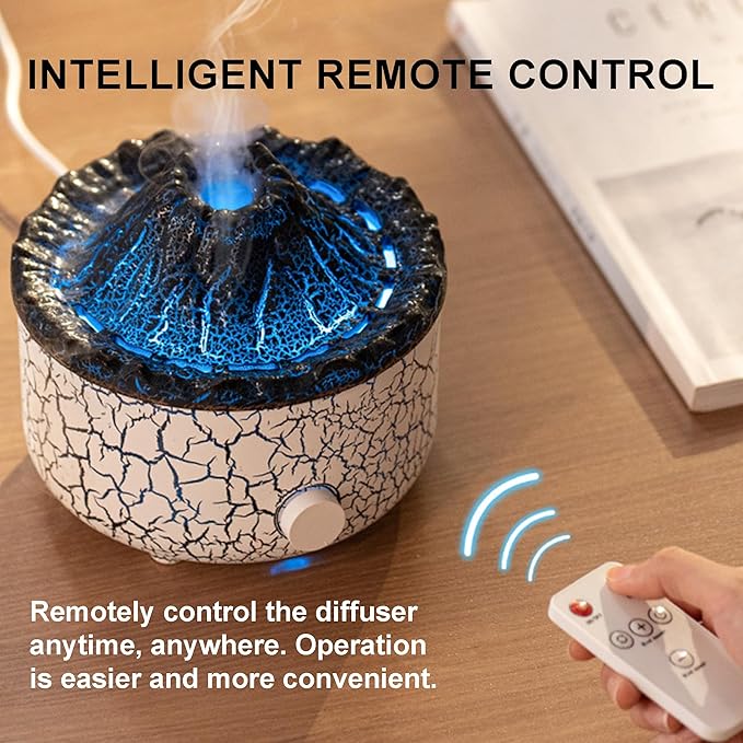 Aromatherapy Essential Oil Diffuser, 560ml Ultrasonic Cool Mist Diffuser/Humidifier with Flame & Volcano 2 Mist Mode, for Bedroom,Office,Home, Auto Shut-Off, Remote Control, Gift (White) - Image 6