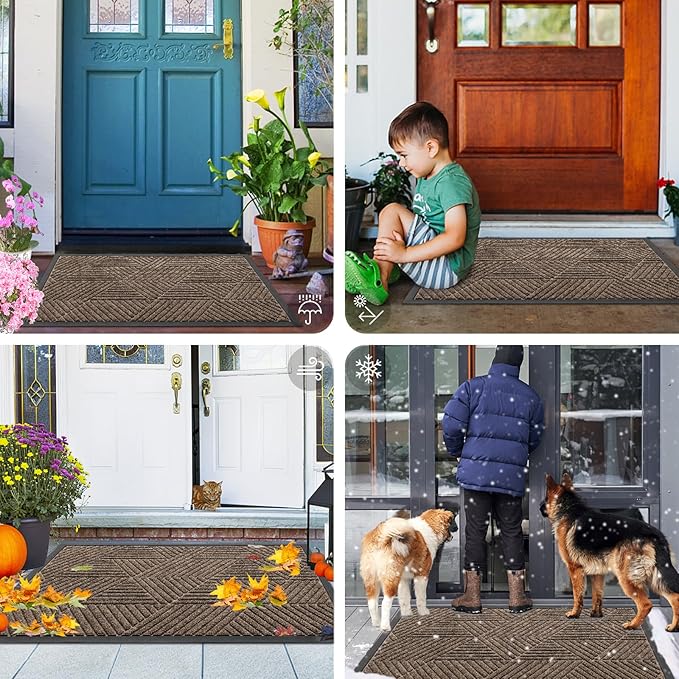Smiry Front Door Mat Outside Entrance, Heavy Duty Sturdy Natural Rubber Doormat, Trap Dirt and Moisture, Easy Clean Low Profile Welcome Floor Mats for Indoor Outdoor Entry, 35X23 Inch, Brown - Image 7